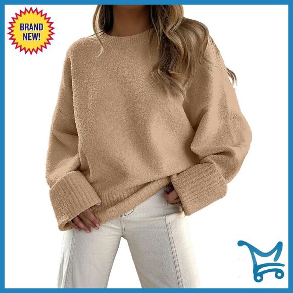 Sweaters - Oversized Fuzzy Knit Pullover Sweater - Chunky Long Sleeve Fall Casual